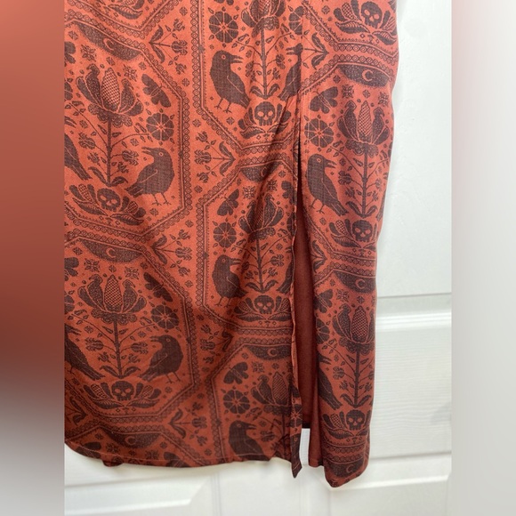 Disturbia Annabel Raven Print Split Front Midi Skirt Goth Moth Rust US 16 NWT - Picture 3 of 8